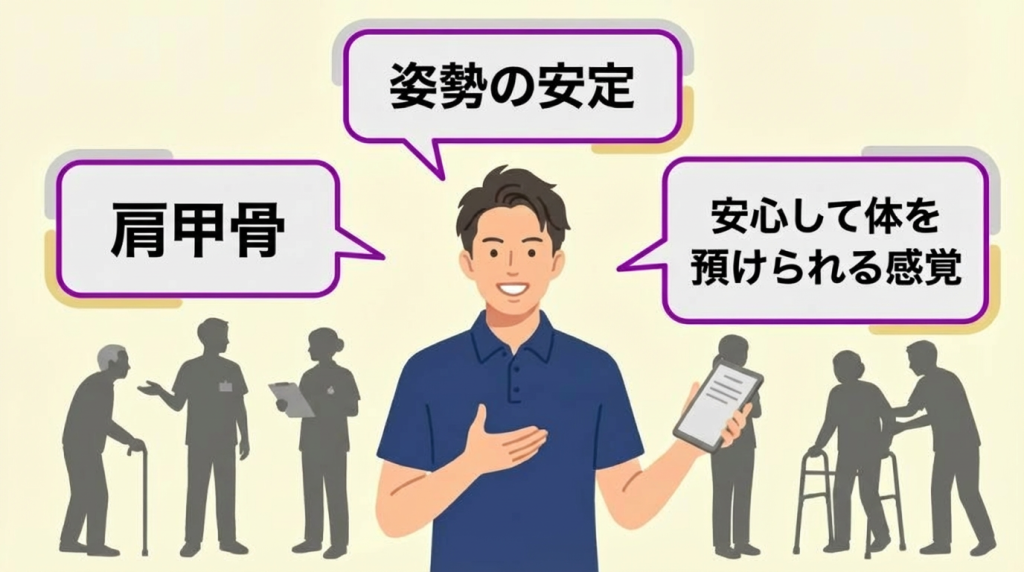リハビリの専門用語をわかりやすいことばに変更する図